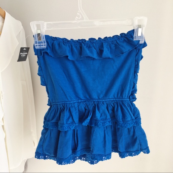 Abercrombie and Fitch Ruffle Tube Top - Blue - Picture 2 of 5